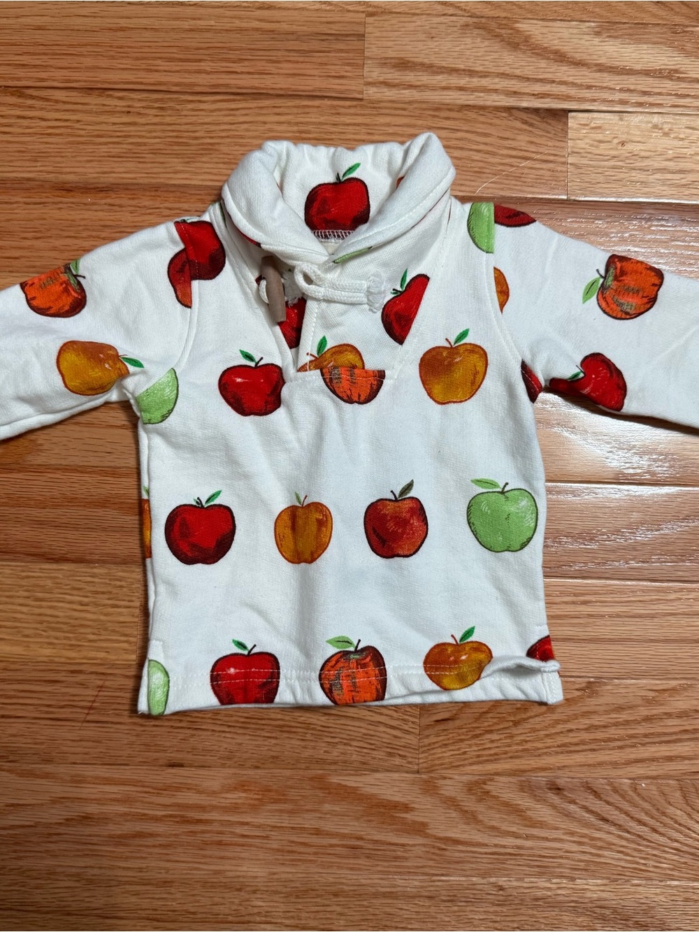 Toddler White Apple-Print Long Sleeve Sweater Top
